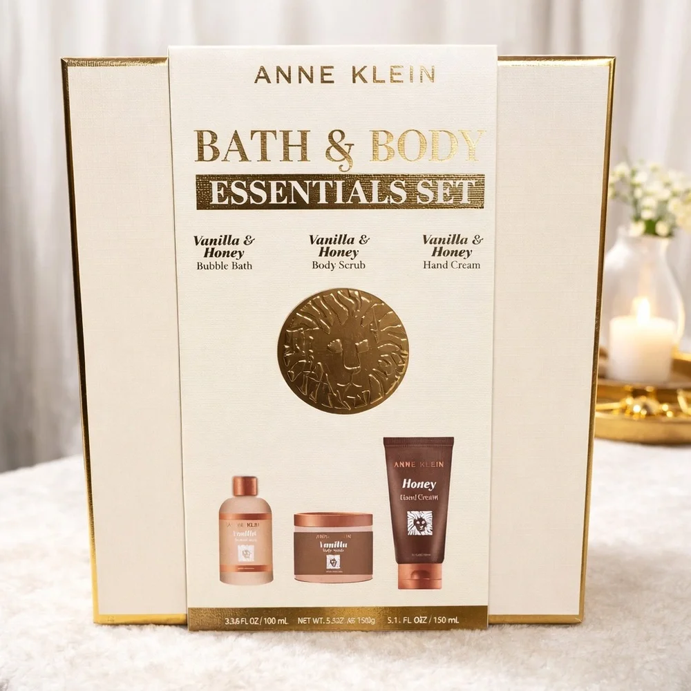 Anne Klein Bath & Body Essentials Set Vanilla Honey Bubble Bath Scrub Cream